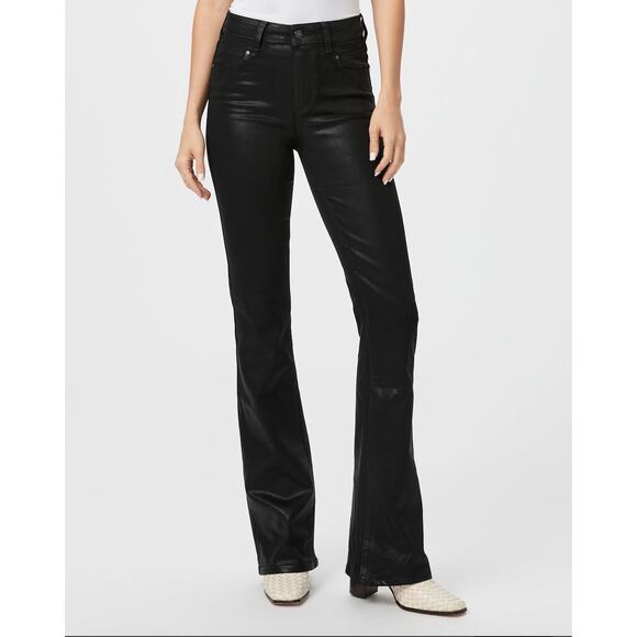 PAIGE DENIM NWT High Rise Laurel Canyon Bootcut Jean in Black Luxe Coating / 00 - Picture 1 of 14